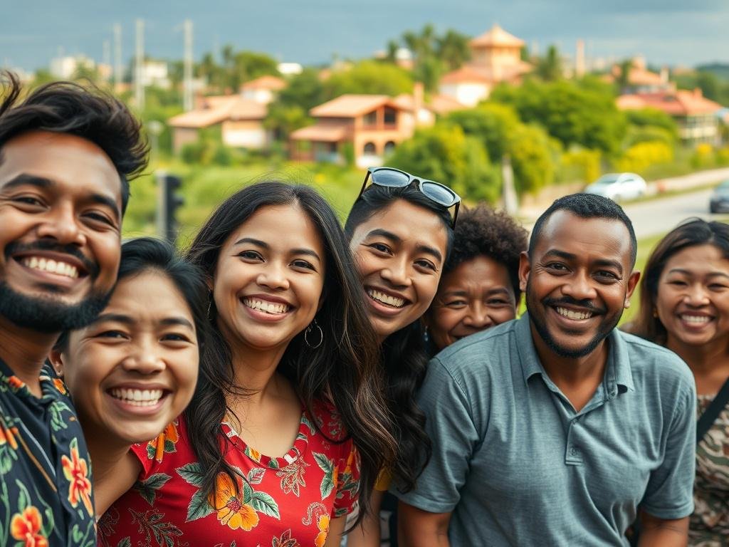 A close up shot of a diverse group of people