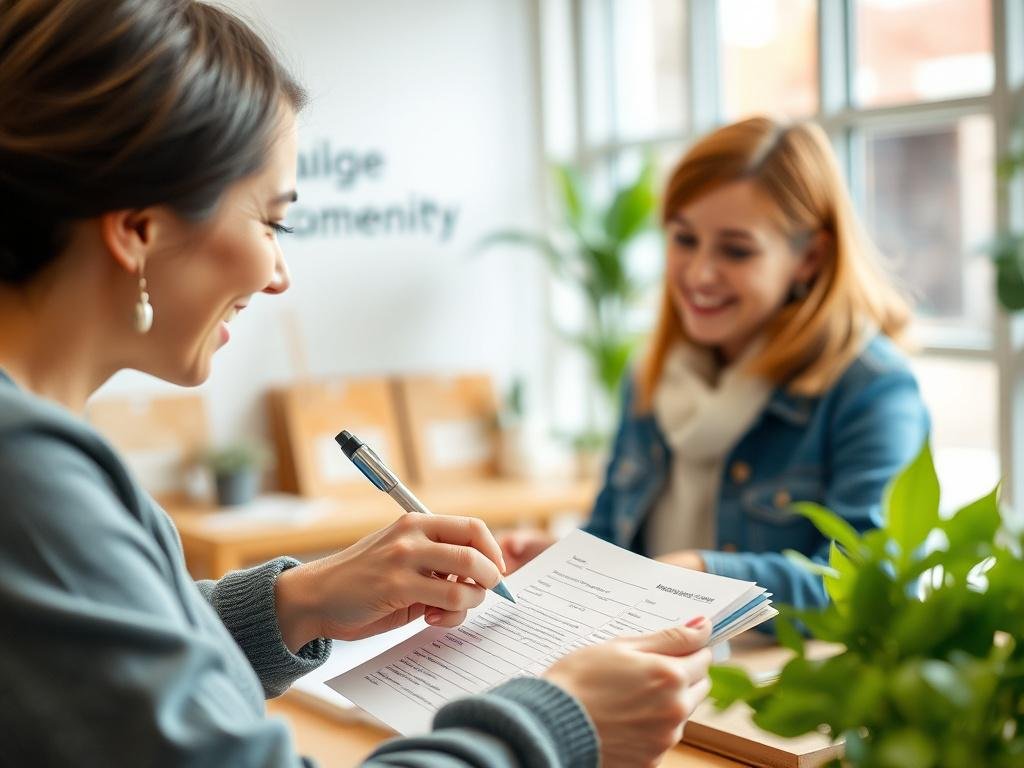 A close up shot of a friendly person filling out
